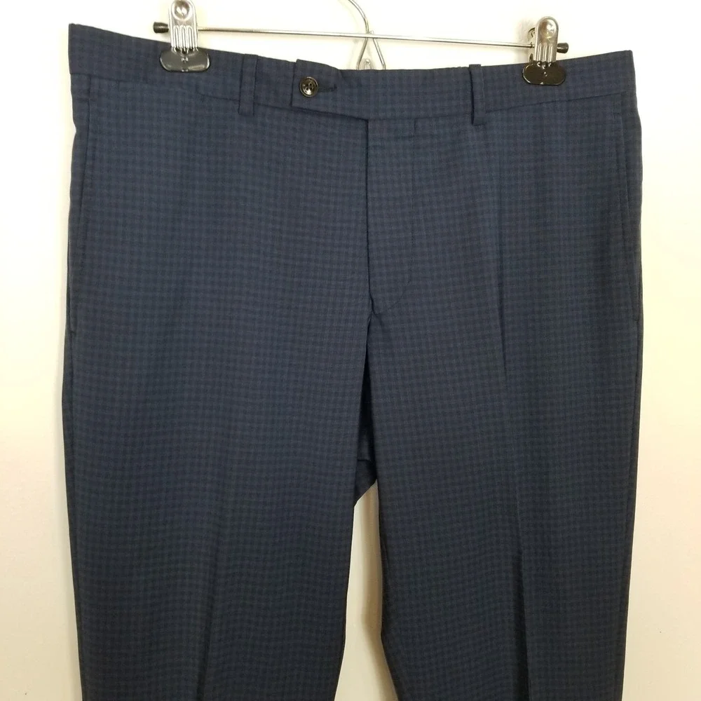 Ted Baker Men Wool Blend Dress Pants  Sz 35R x 30  Blue Check‎ Classic Preppy